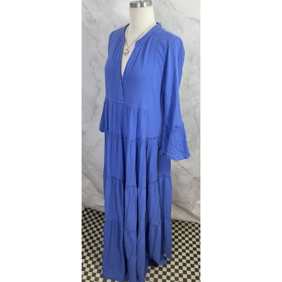 Anthropologie Devotion Twins Peasant Maxi Dress S Blue Tiered Bell Sleeve Boho - Picture 4 of 16